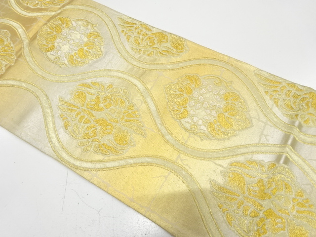 アンティーク　立涌に花更紗模様織り出し袋帯（材料）